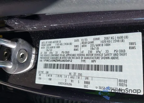 2024 Ford Escape St-Line from USA, damaged, VIN 1FMCU0MZ9RUA03412